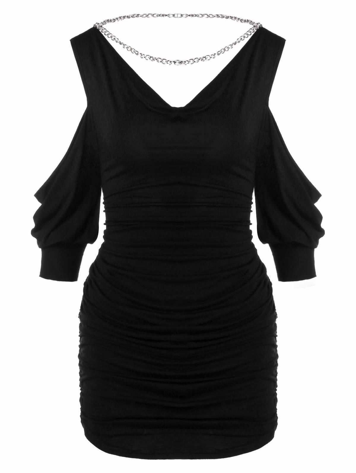 

Cold Shoulder V Neck Ruched T-shirt, Black