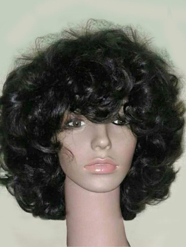 

Medium Side Bang Fluffy Curly Heat Resistant Synthetic Wig, Black