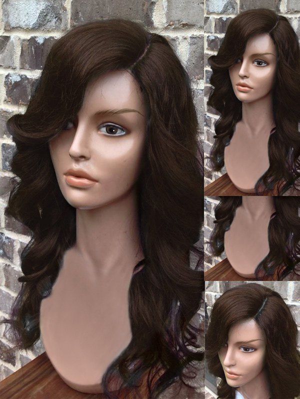 

Long Side Parting Wavy Synthetic Wig, Deep brown