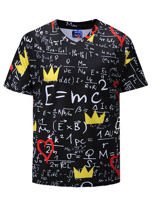 

V Neck Heart Crown Relativity Theory Print T-shirt, Multi