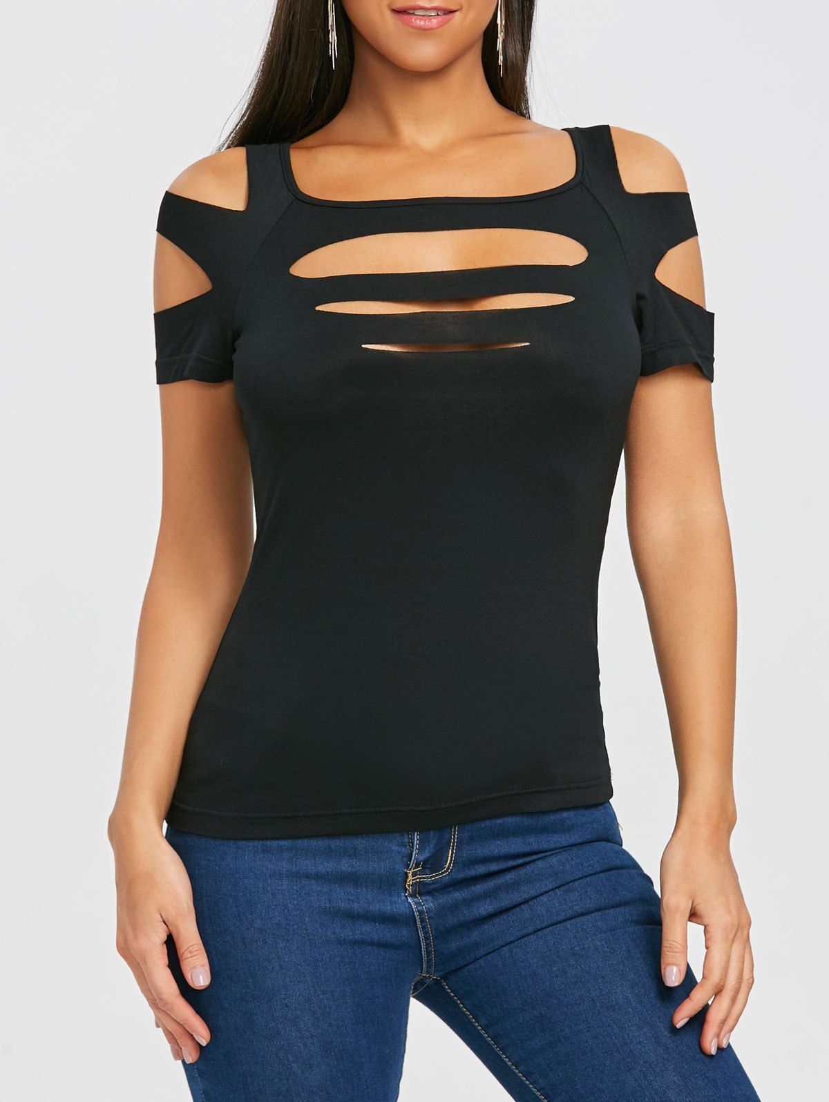 

Strappy Short Sleeve T-shirt, Black