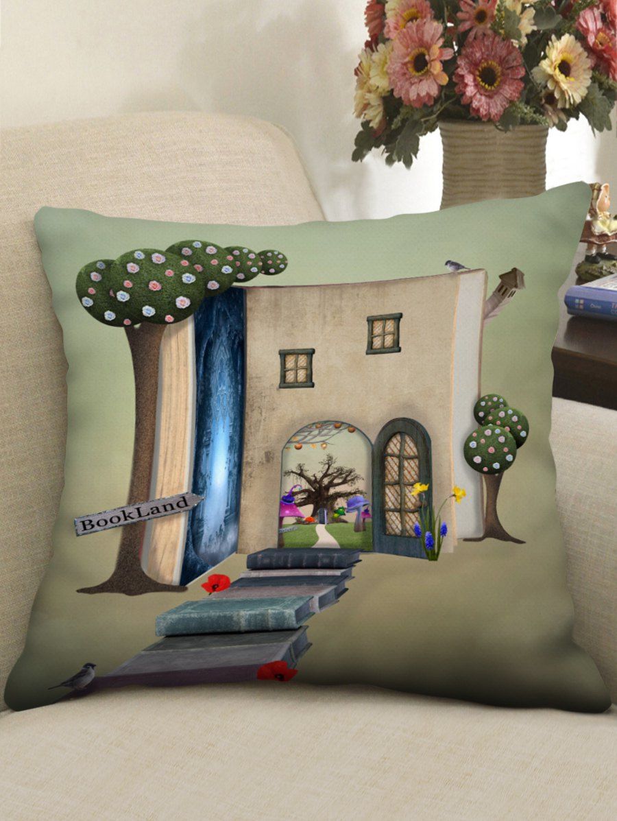 

Book House Print Decorative Sofa Pillowcase, Multi