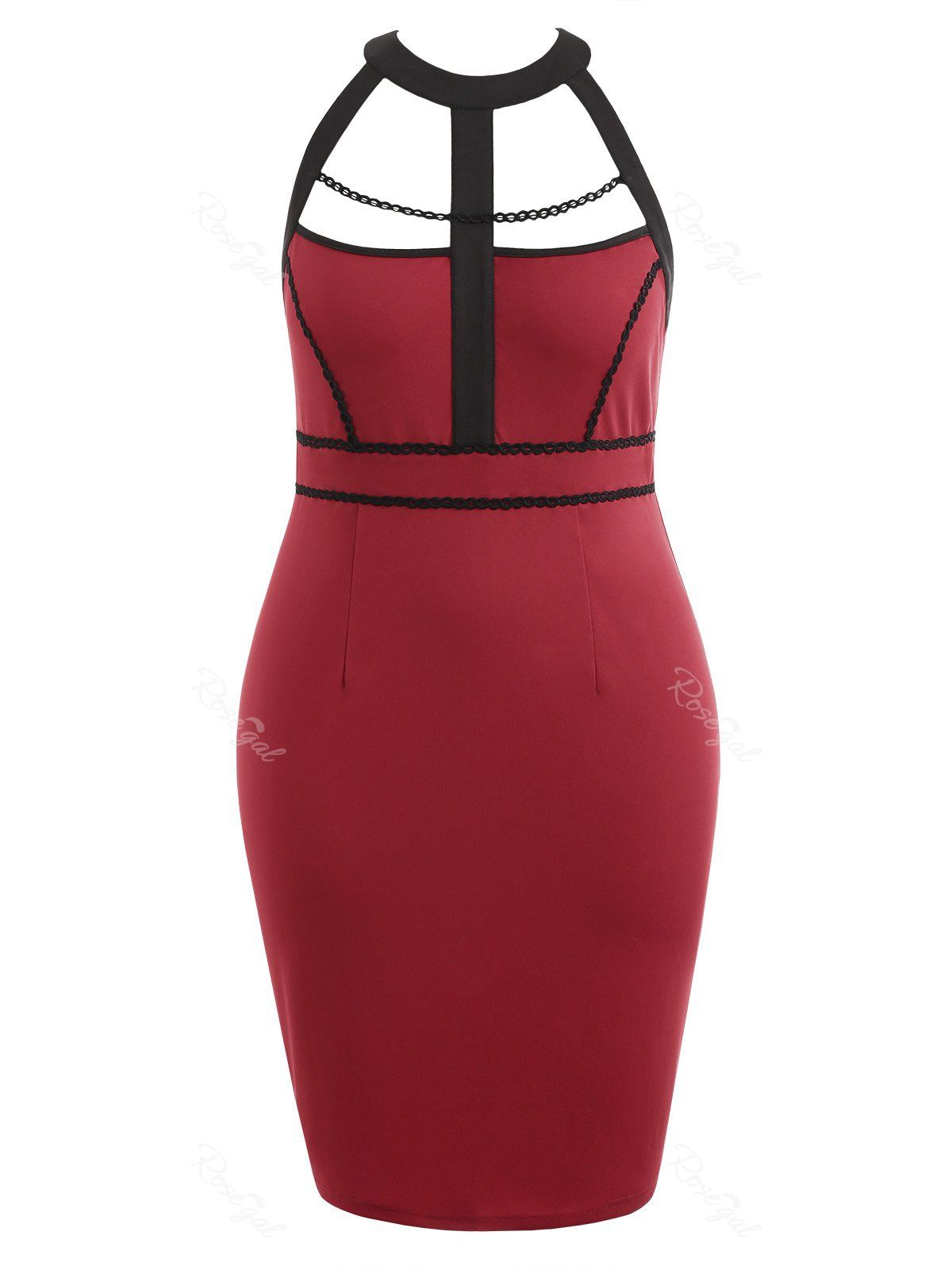 

Back Cut Out Plus Size Pencil dress, Red wine