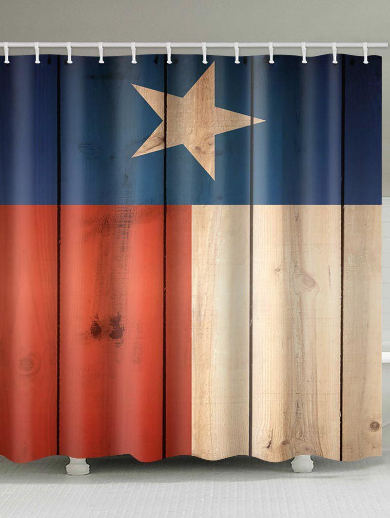 

Five-pointed Star Wood Planks Print Bathroom Shower Curtain, Multi