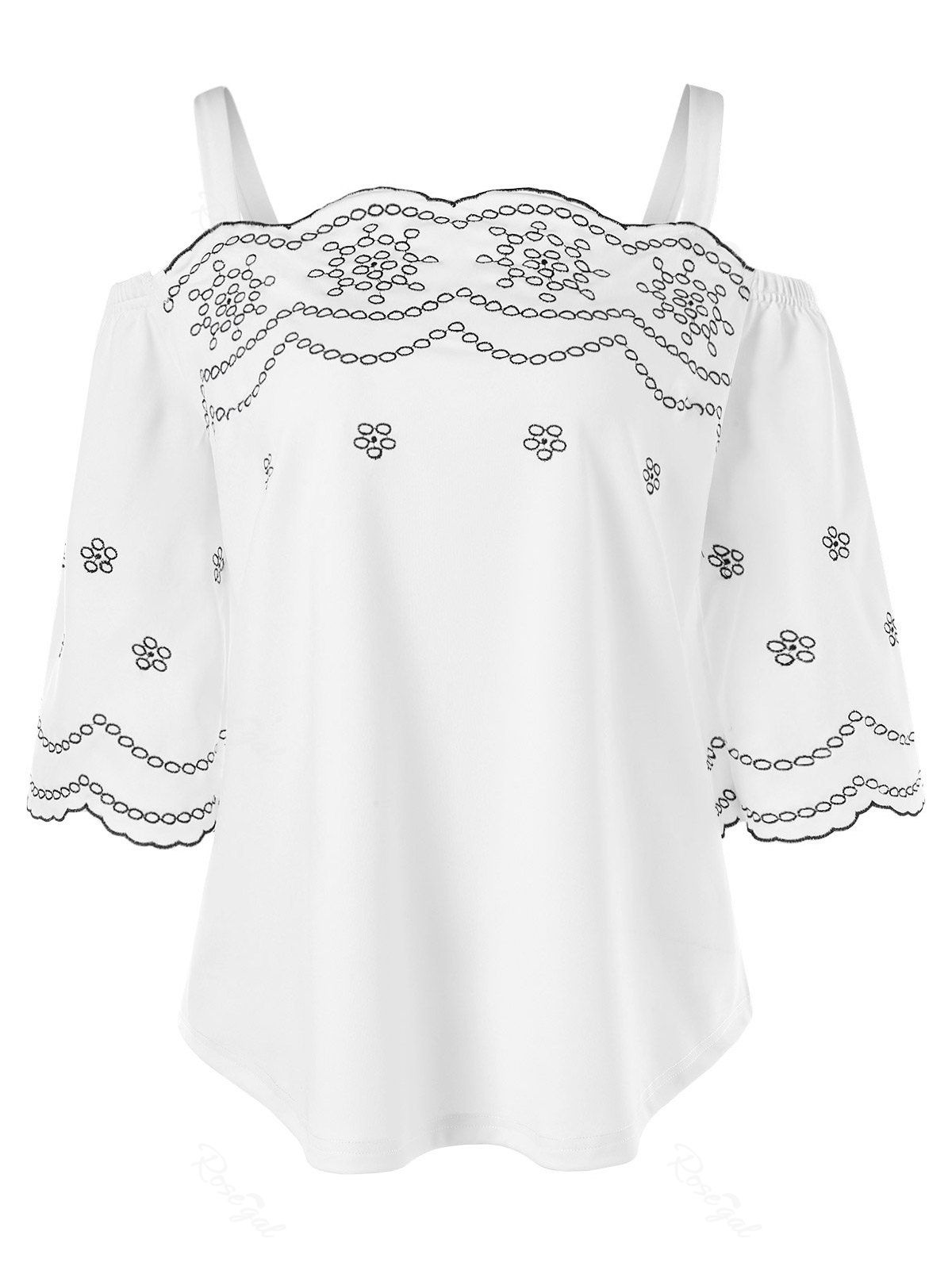 

Plus Size Cold Shoulder Scalloped Edge T-shirt, Milk white