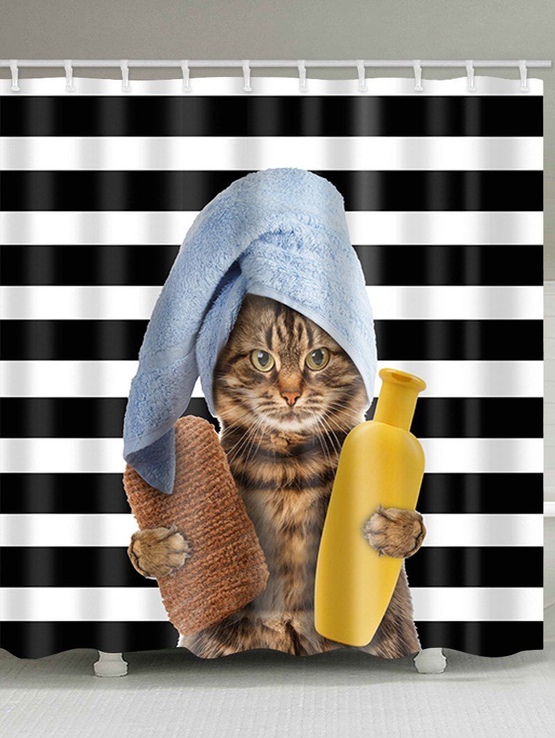 

Cat Bathe Print Waterproof Bathroom Shower Curtain, Multi