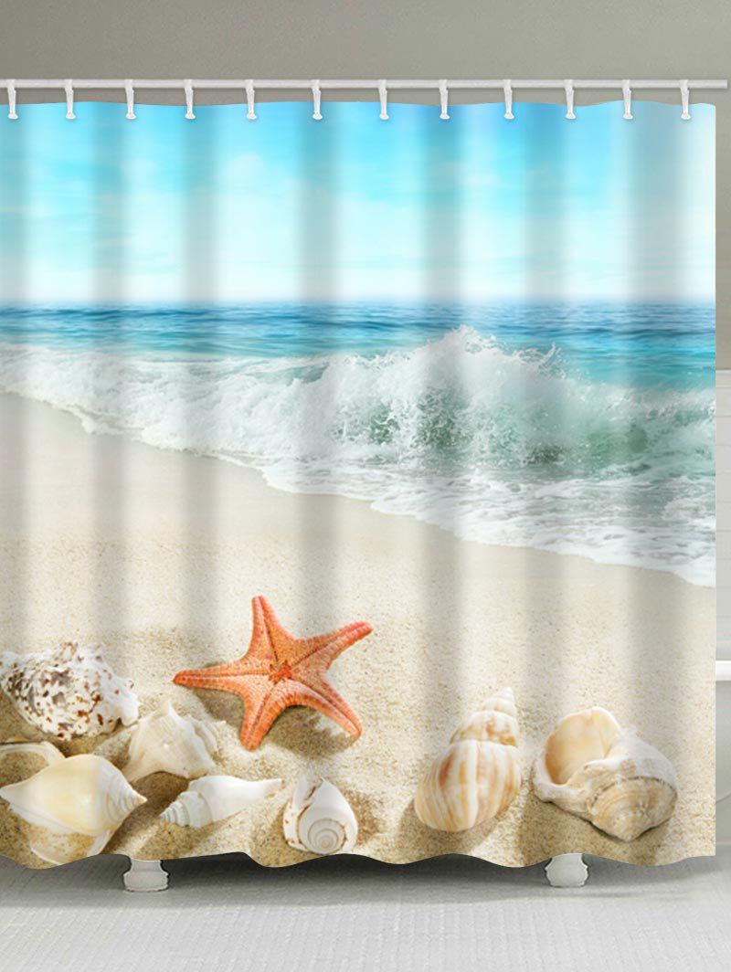 

Beach Wave Conch Print Waterproof Bathroom Shower Curtain, Multi