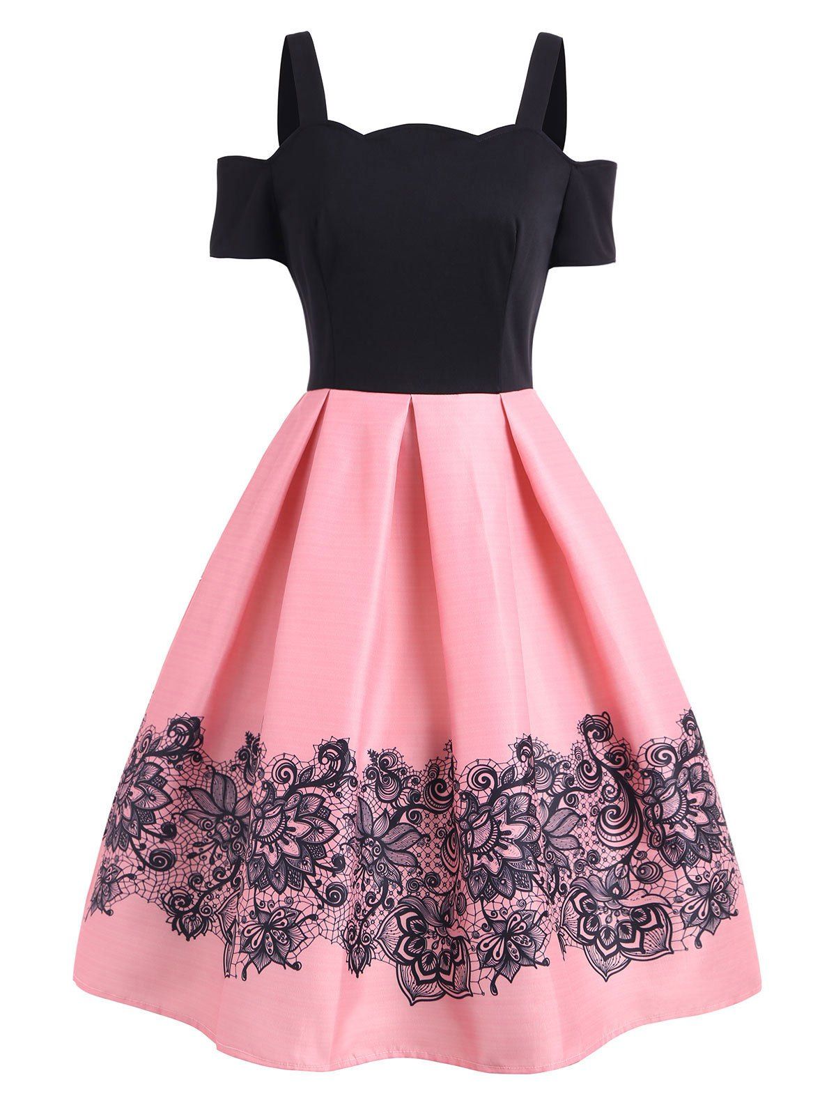 

Cold Shoulder A Line Printed Dress, Light pink