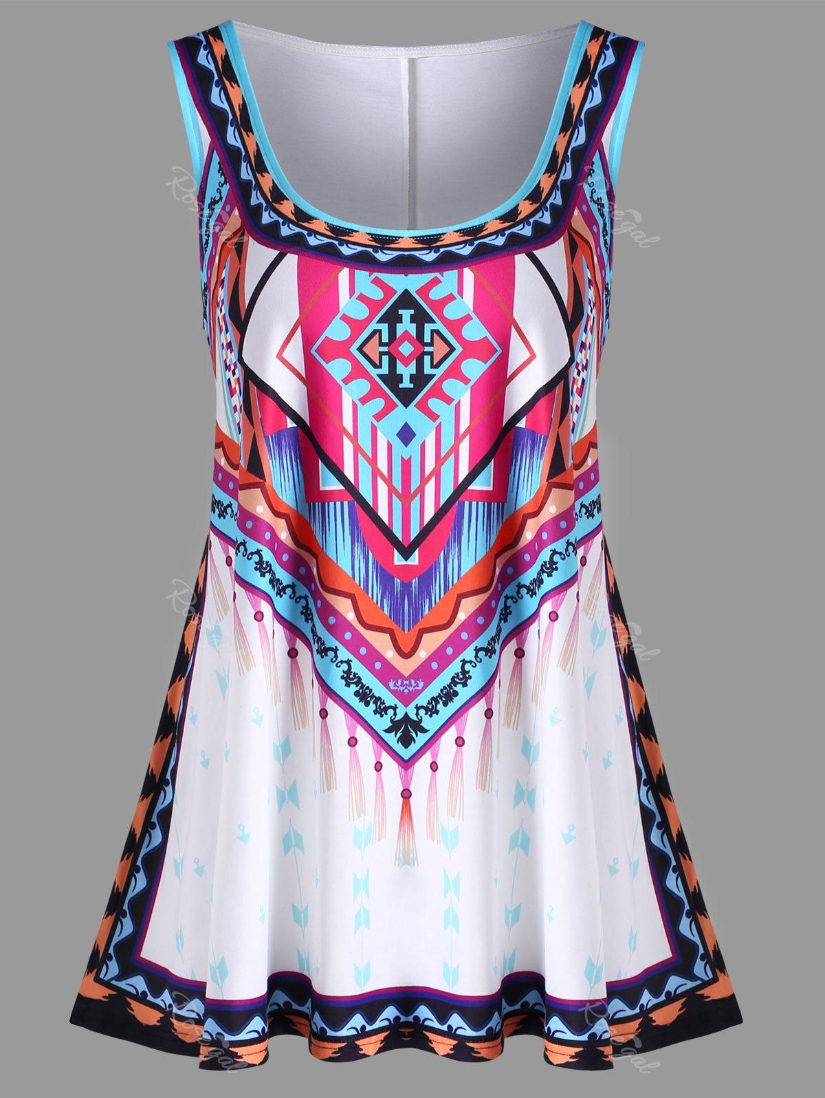 

Beach Plus Size Bohemian Tunic Tank Top, Colormix