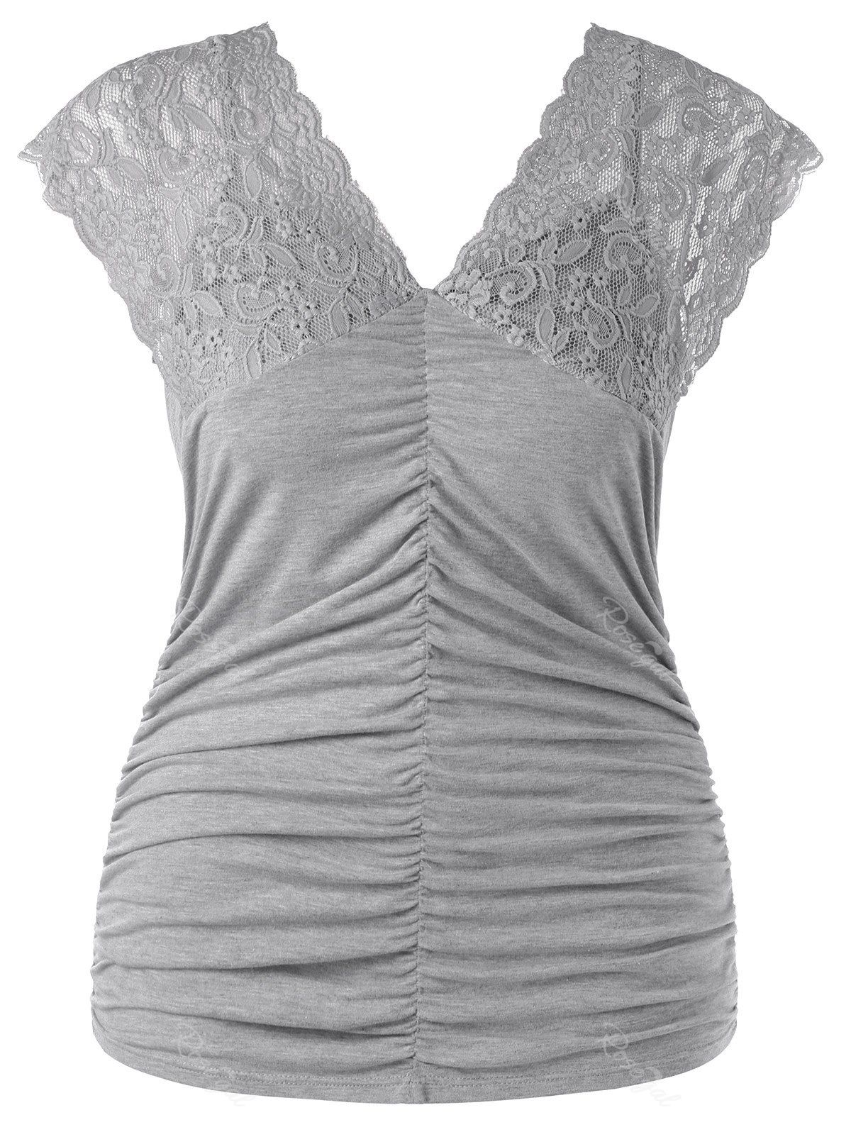 

Plus Size Ruched V Neck Tank Top, Gray