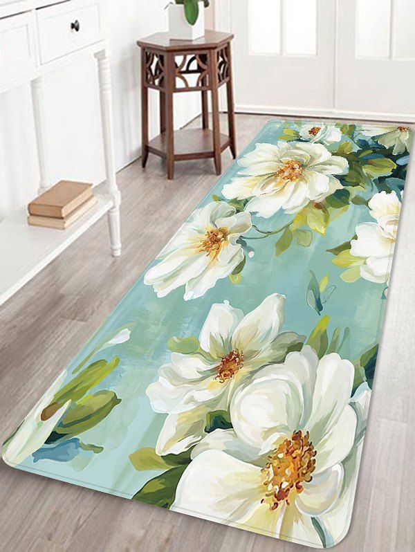 

Flowers Pattern Anti-skid Water Absorption Area Rug, Blue green
