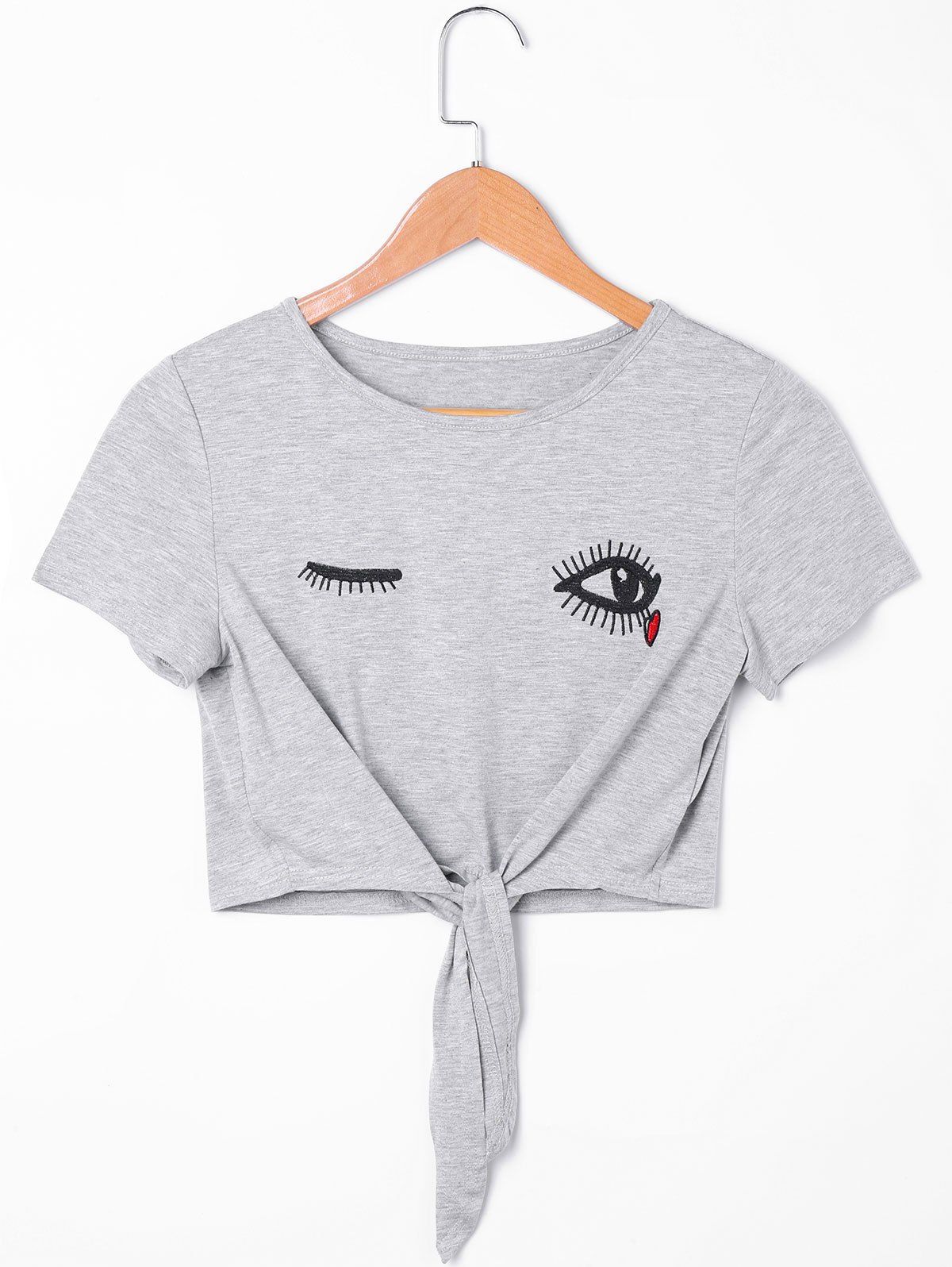 

Eyes Print Short Sleeve Crop Top, Light grey