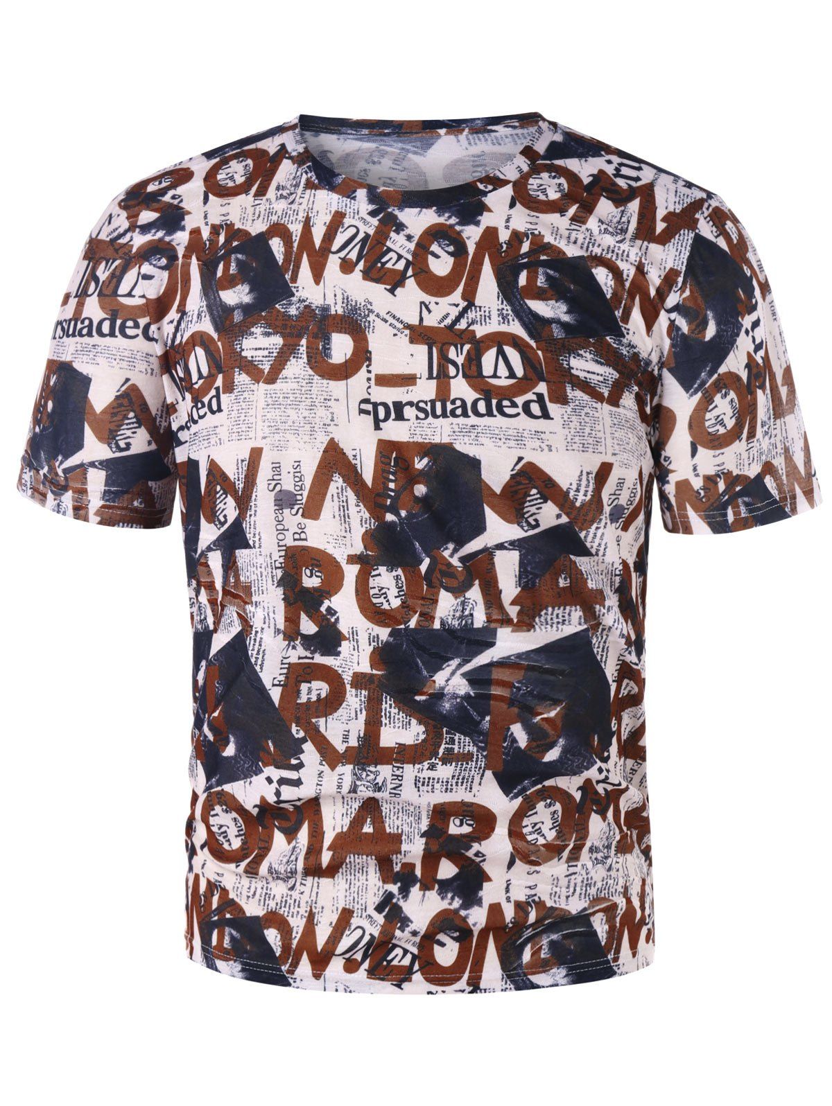 

Short Sleeves Newspaper Print Graphic Tee, Multi