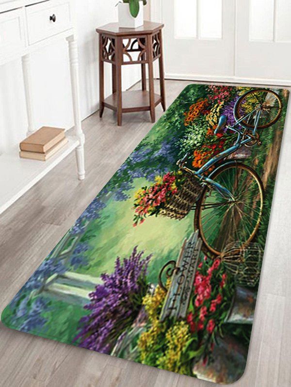 

Bike In Flower Garden Pattern Water Absorption Area Rug, Multi