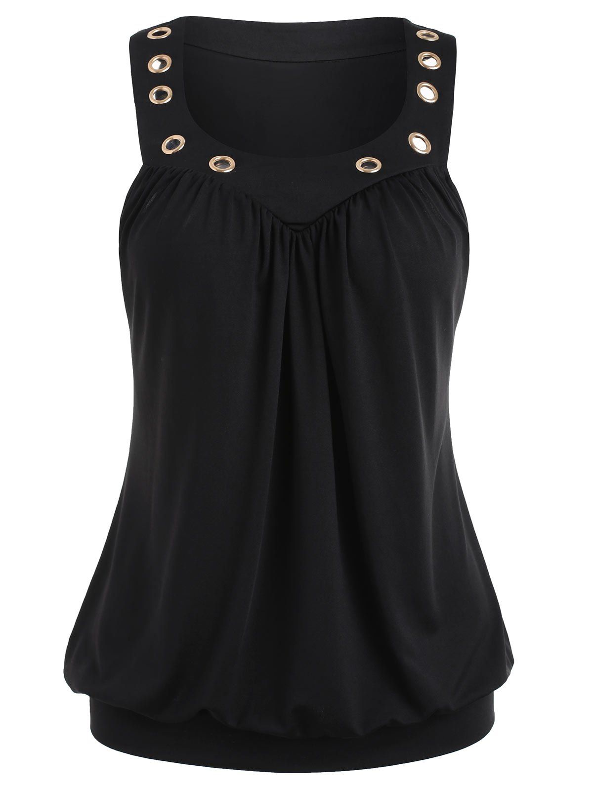 

Grommet Insert Blouson Tank Top, Black