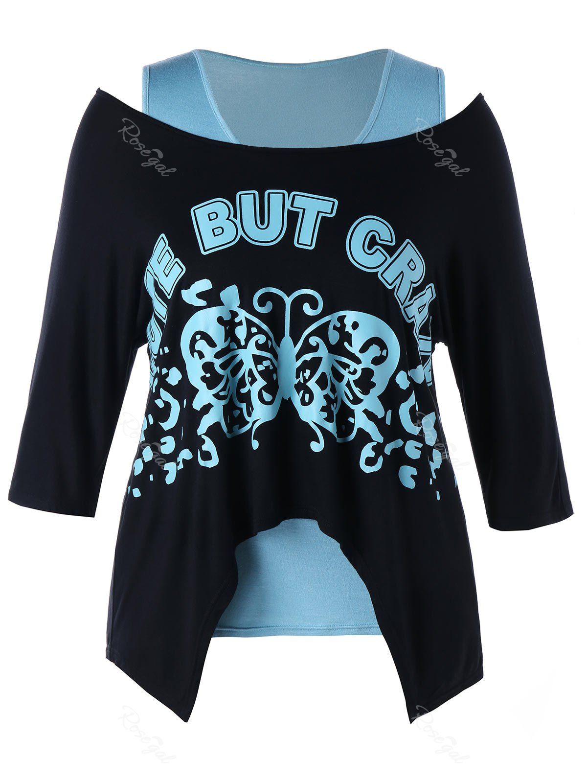 

Butterfly Plus Size Two Piece Tops, Black