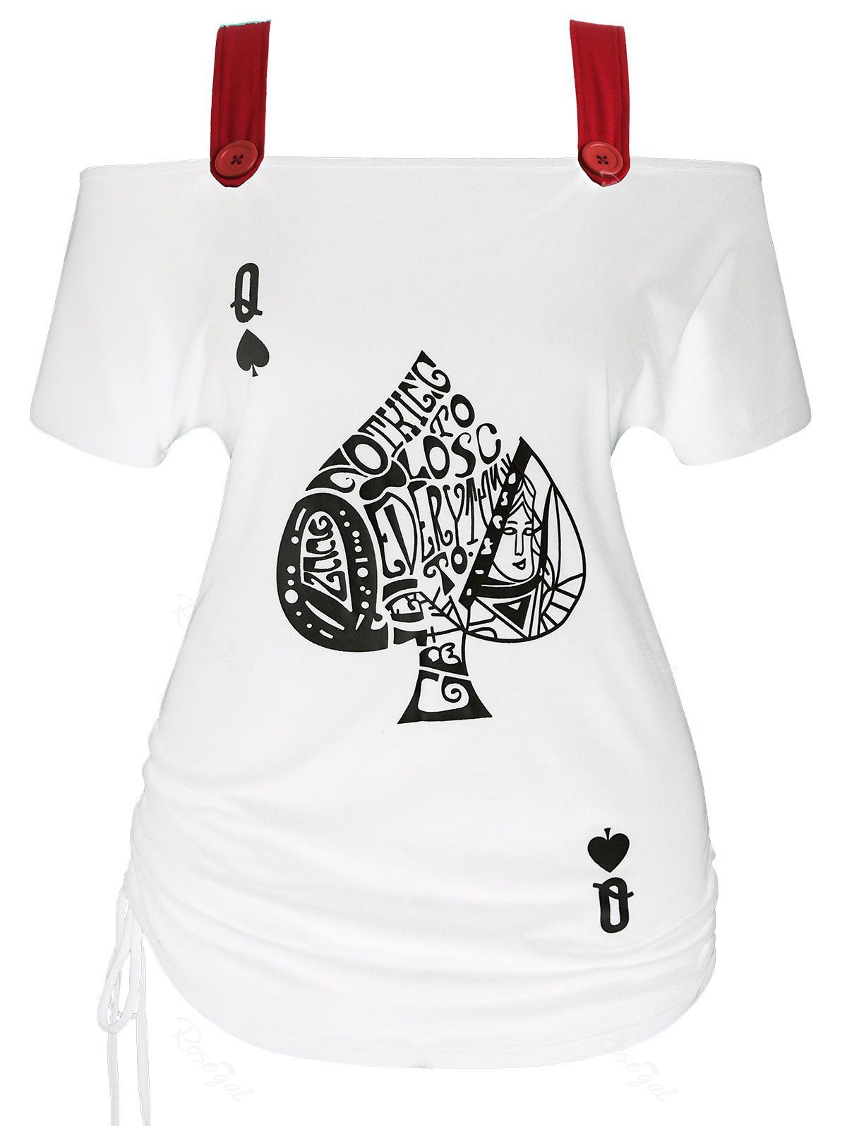 

Plus Size Open Shoulder Playing Card Top, White