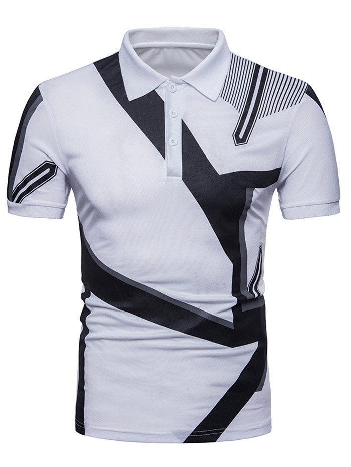 

Geometrical Pattern Short Sleeve Polo T-shirt, White