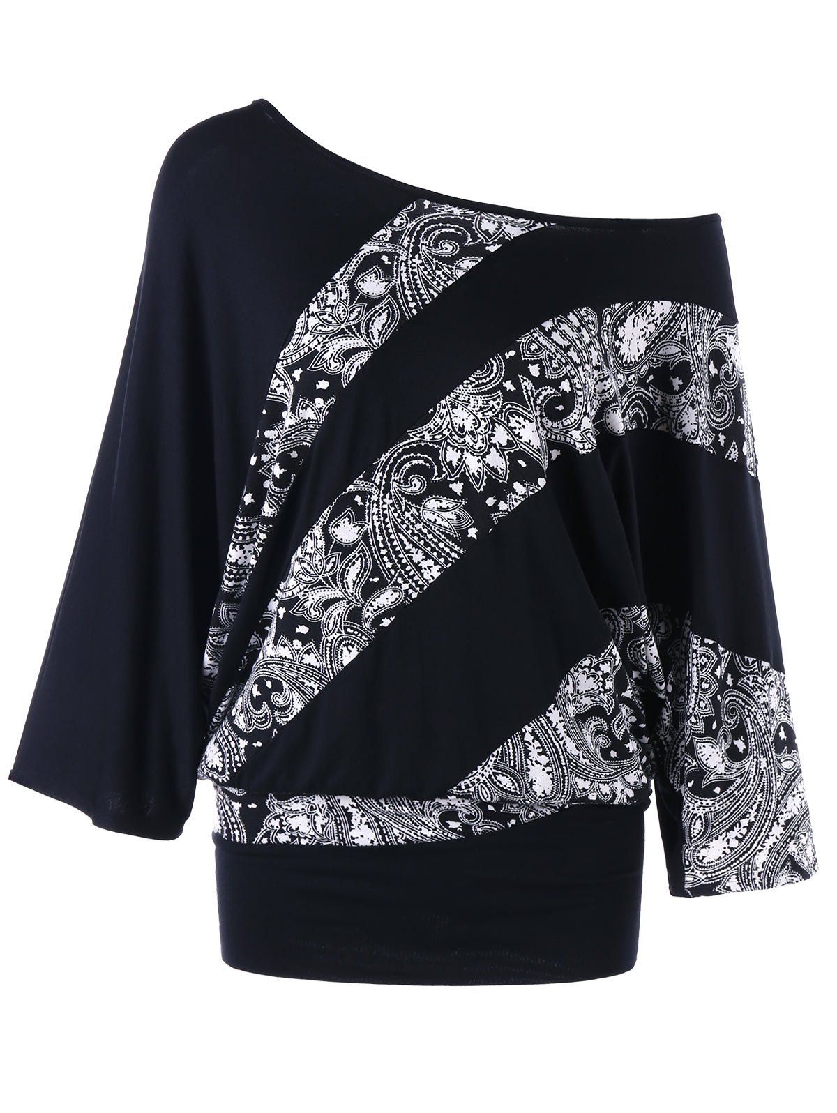 

Paisley Skew Collar Blouson T-shirt, Black