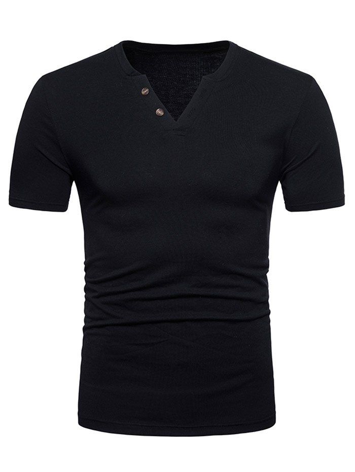 

Button Decorated Short Sleeve T-shirt, Black