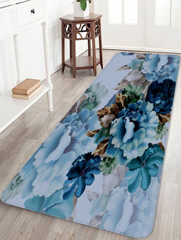 

Blooming Peony Flowers Printed Home Decor Floor Mat, Light sky blue