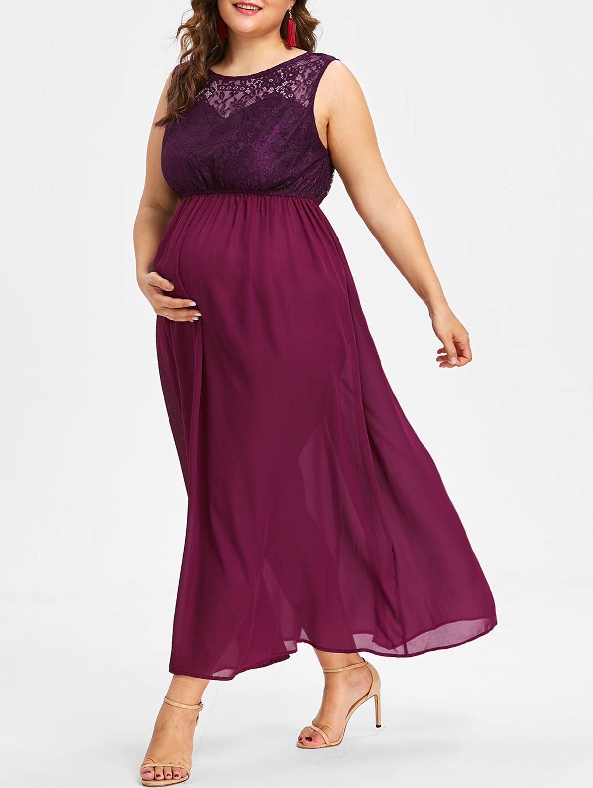 [67% OFF] Plus Size Lace Insert Maxi Maternity Dress | Rosegal