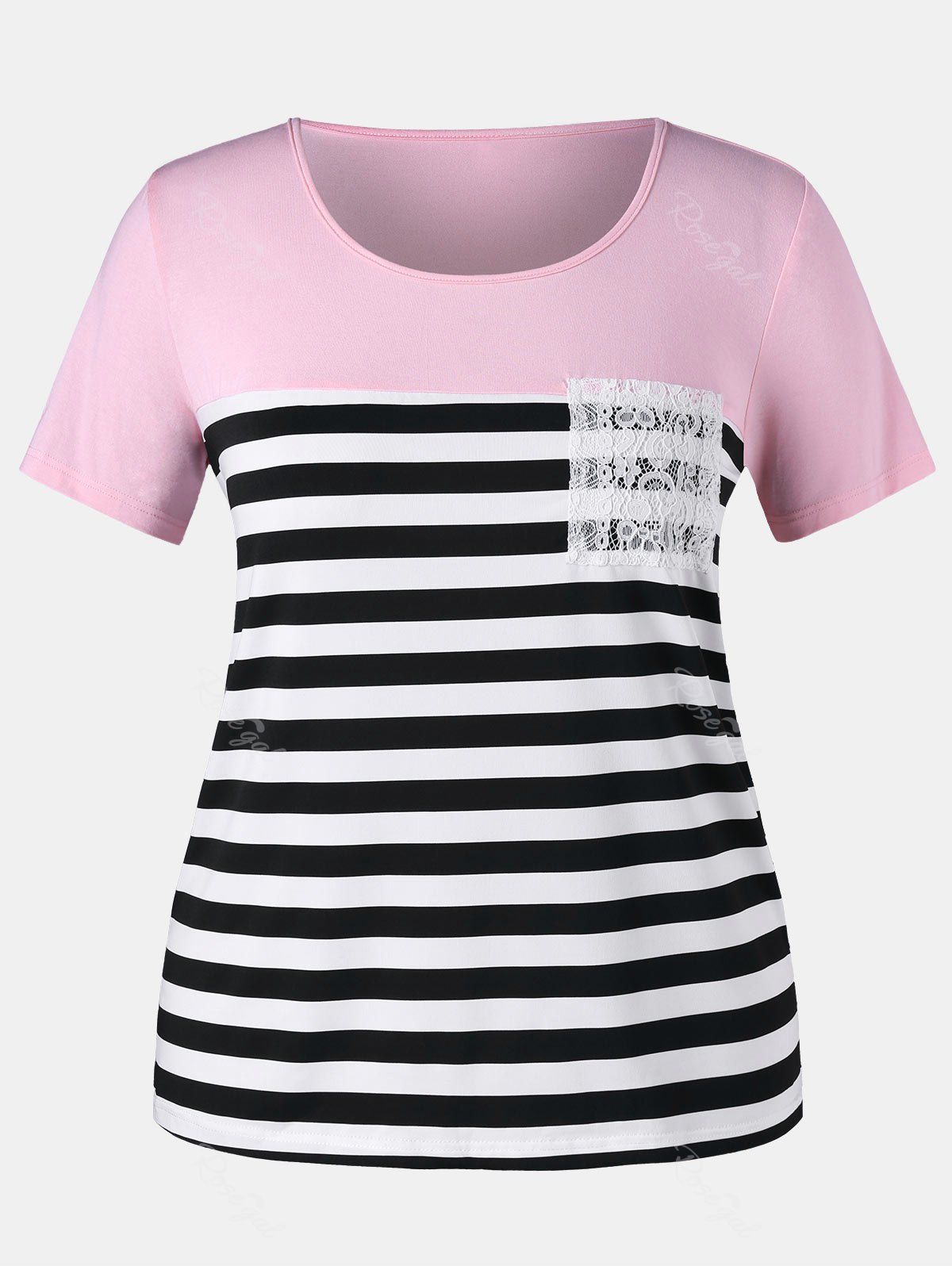 

Plus Size Striped Basic T-shirt, Light pink