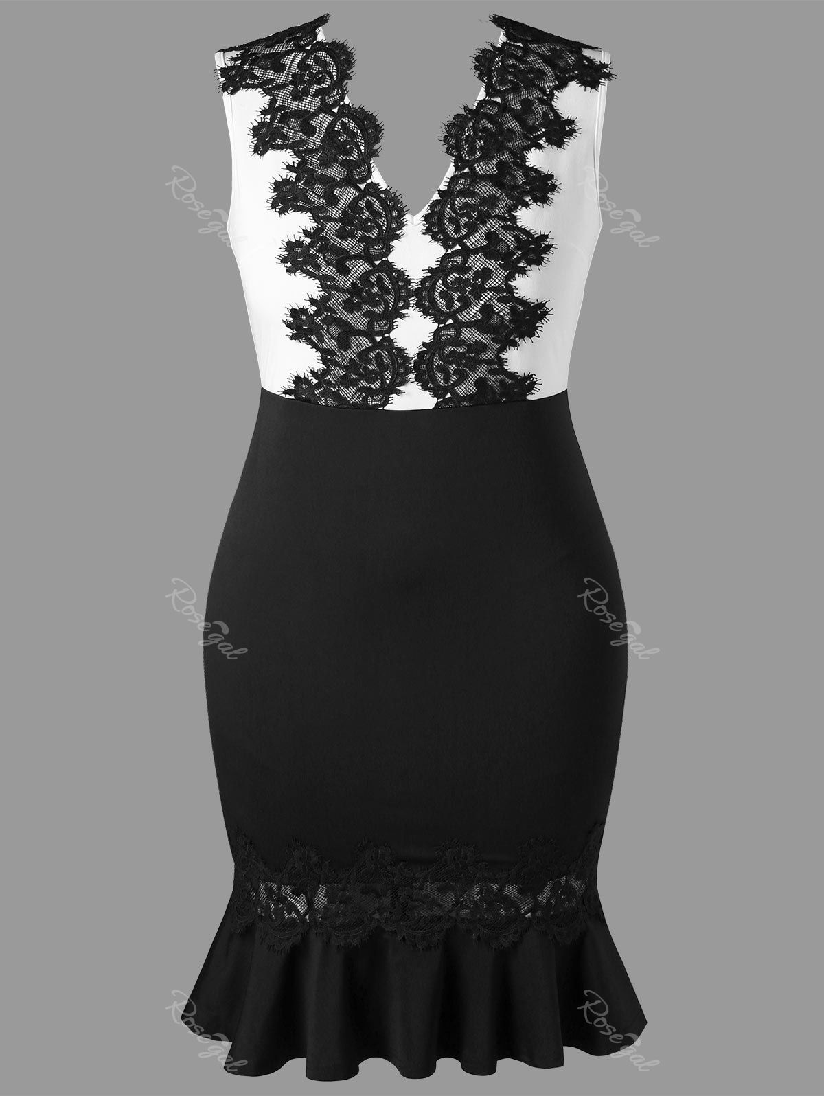 

Plus Size Lace Two Tone Mermaid Dress, Multi