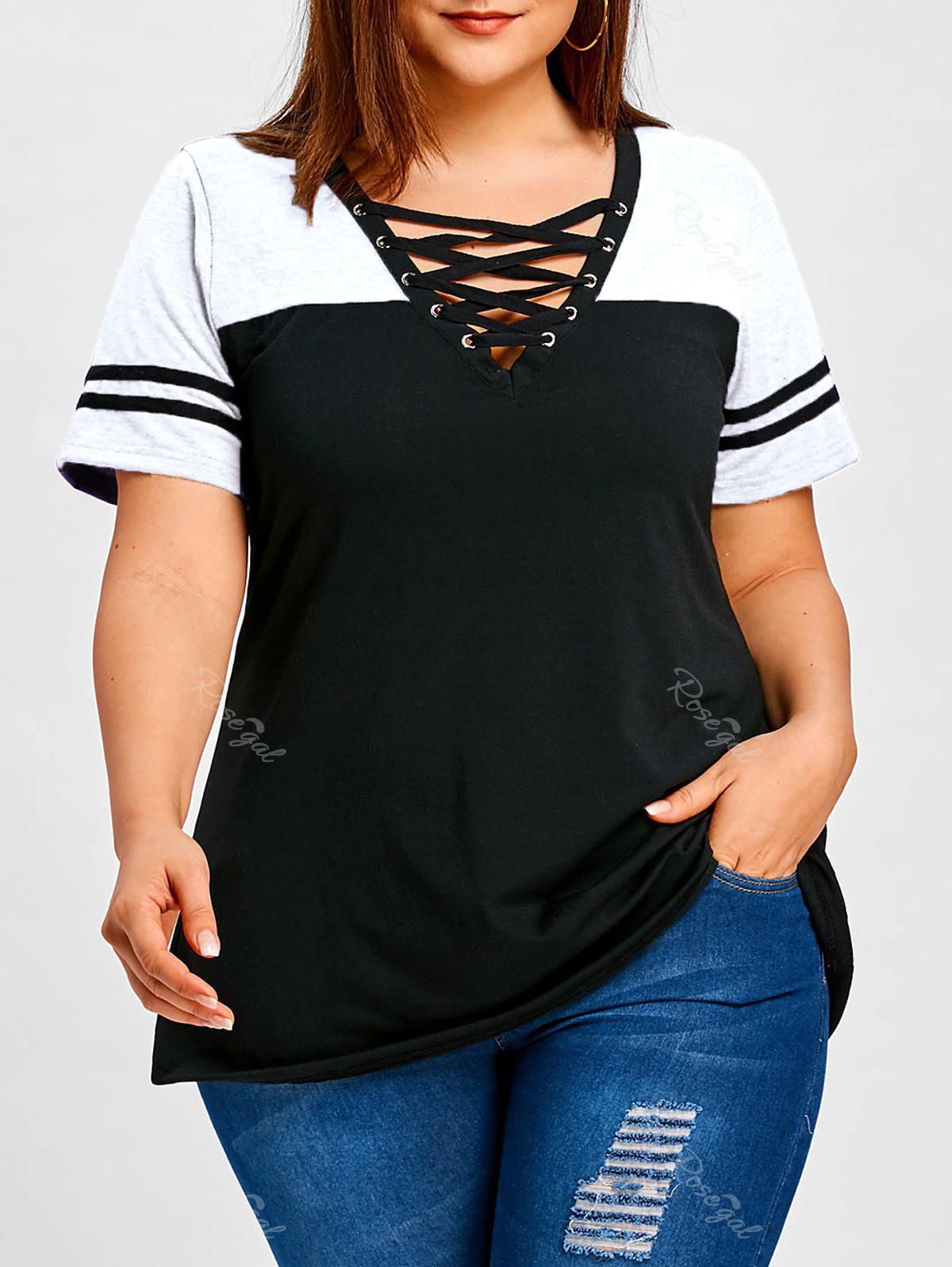 

Criss Cross Front Plus Size Short Sleeve T-shirt, White