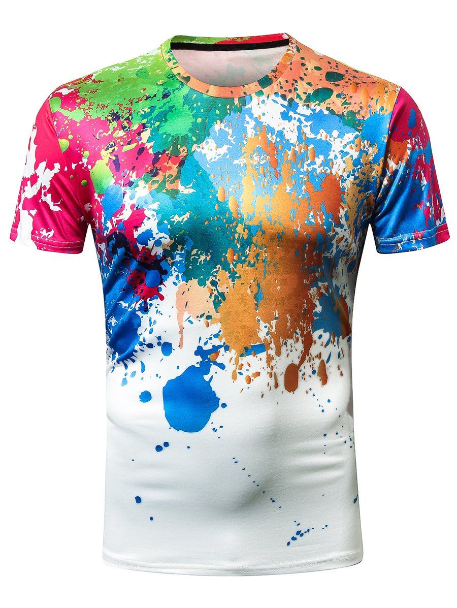 

Casual 3D Oil Paint Print T-shirt, White