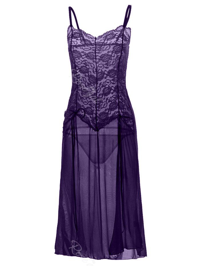 

Plus Size Lace Sheer Babydoll Dress, Purple