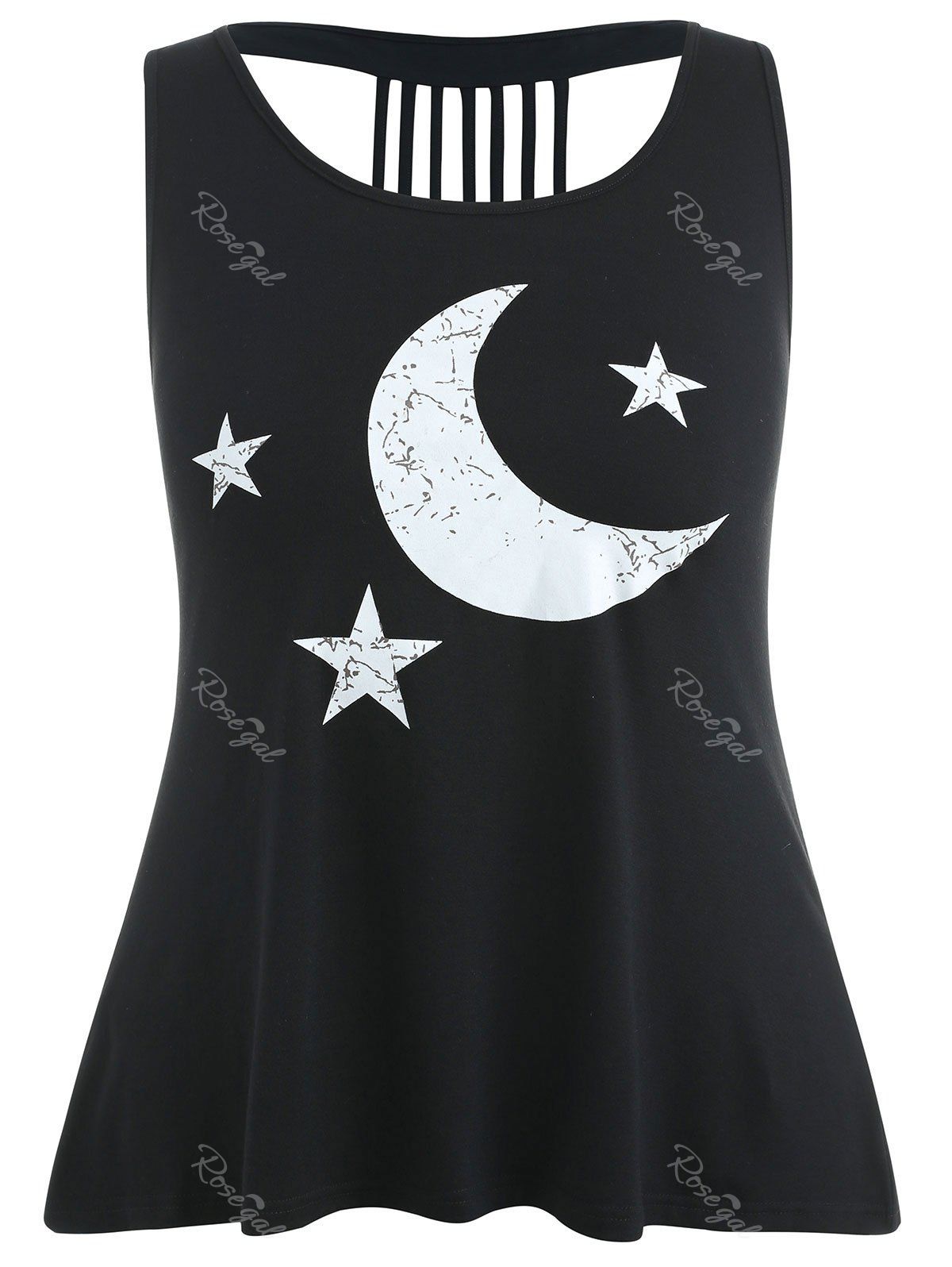 

Moon Star Print Plus Size Tank Top, Black