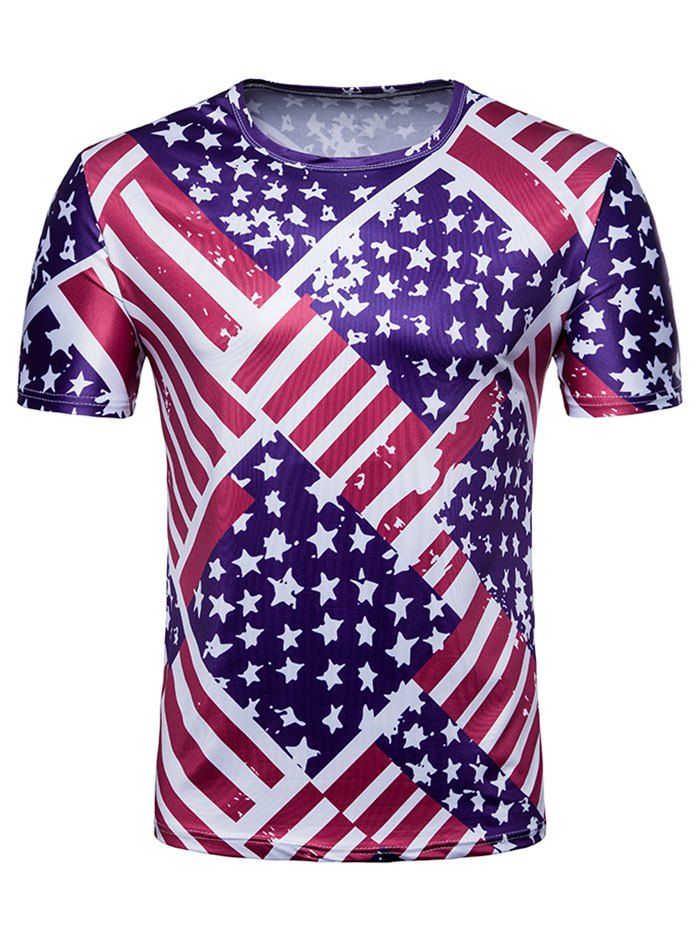 

Crew Neck American Flag Print T-shirt, Multi