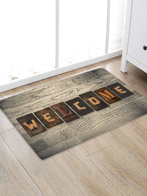Multi W20 Inch L31 5 Welcome Wood Grain Pattern Anti Skid Affordable Welcome Wood Grain Pattern Anti Skid Floor Area Rug