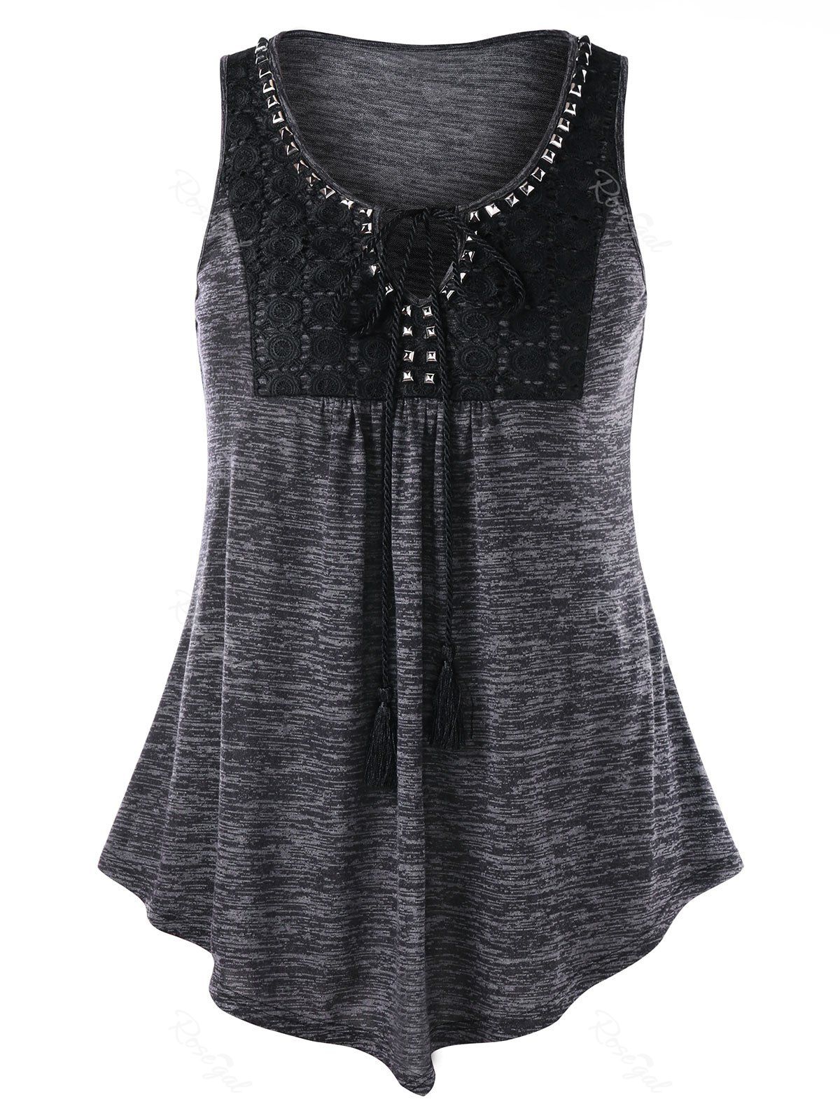 

Plus Size Marled Keyhole Neck Tank Top, Black