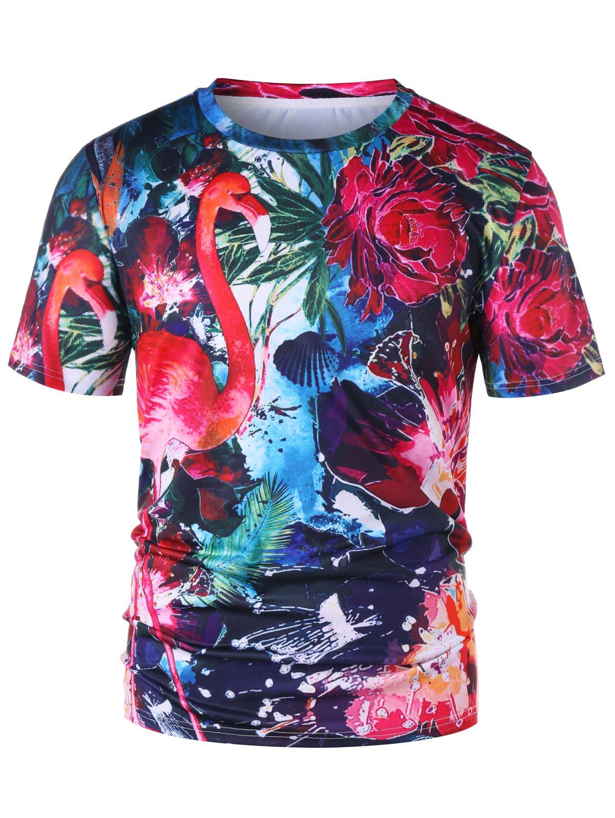 

Floral Flamingo 3D Print Graphic Tee, Colormix