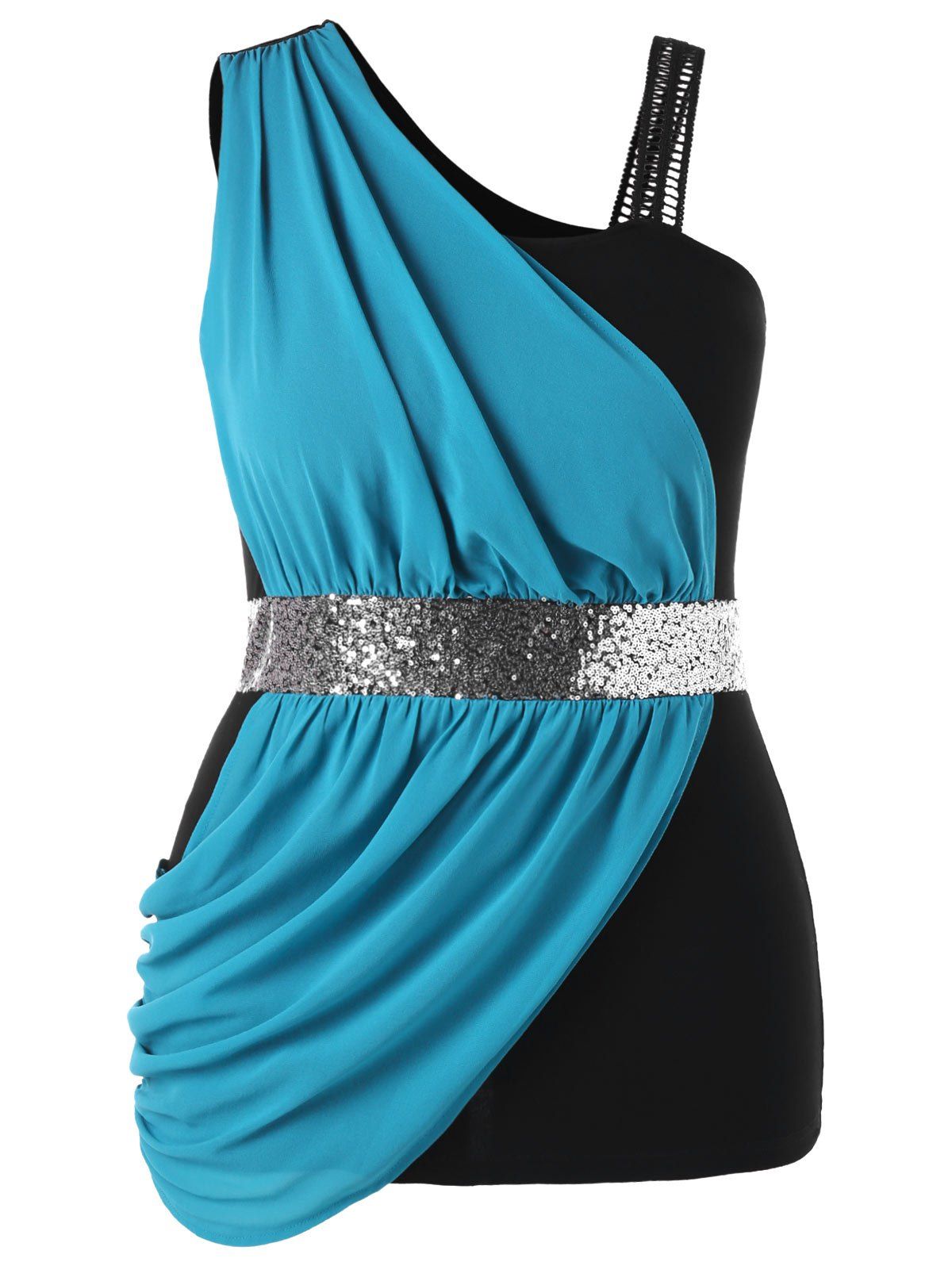 

Plus Size Sequined Trim Skew Collar Tank Top, Colormix