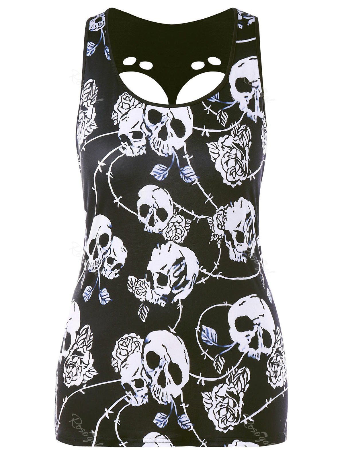 

Plus Size Skull Hollow Out Fitted Tank Top, Black