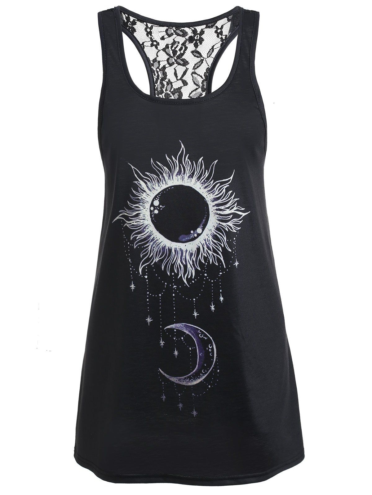 

Sun and Moon Racerback Tank Top, Black