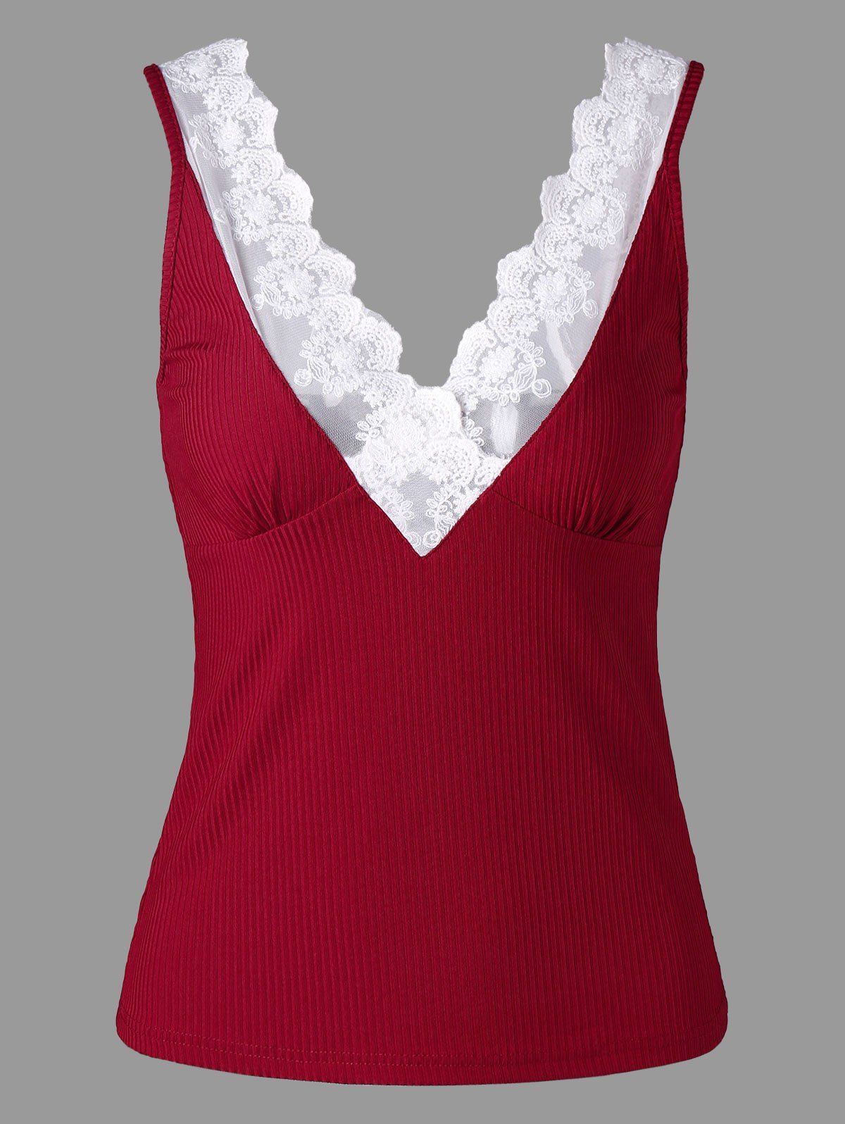 

Contrast Lace Trim Tank Top, Wine red