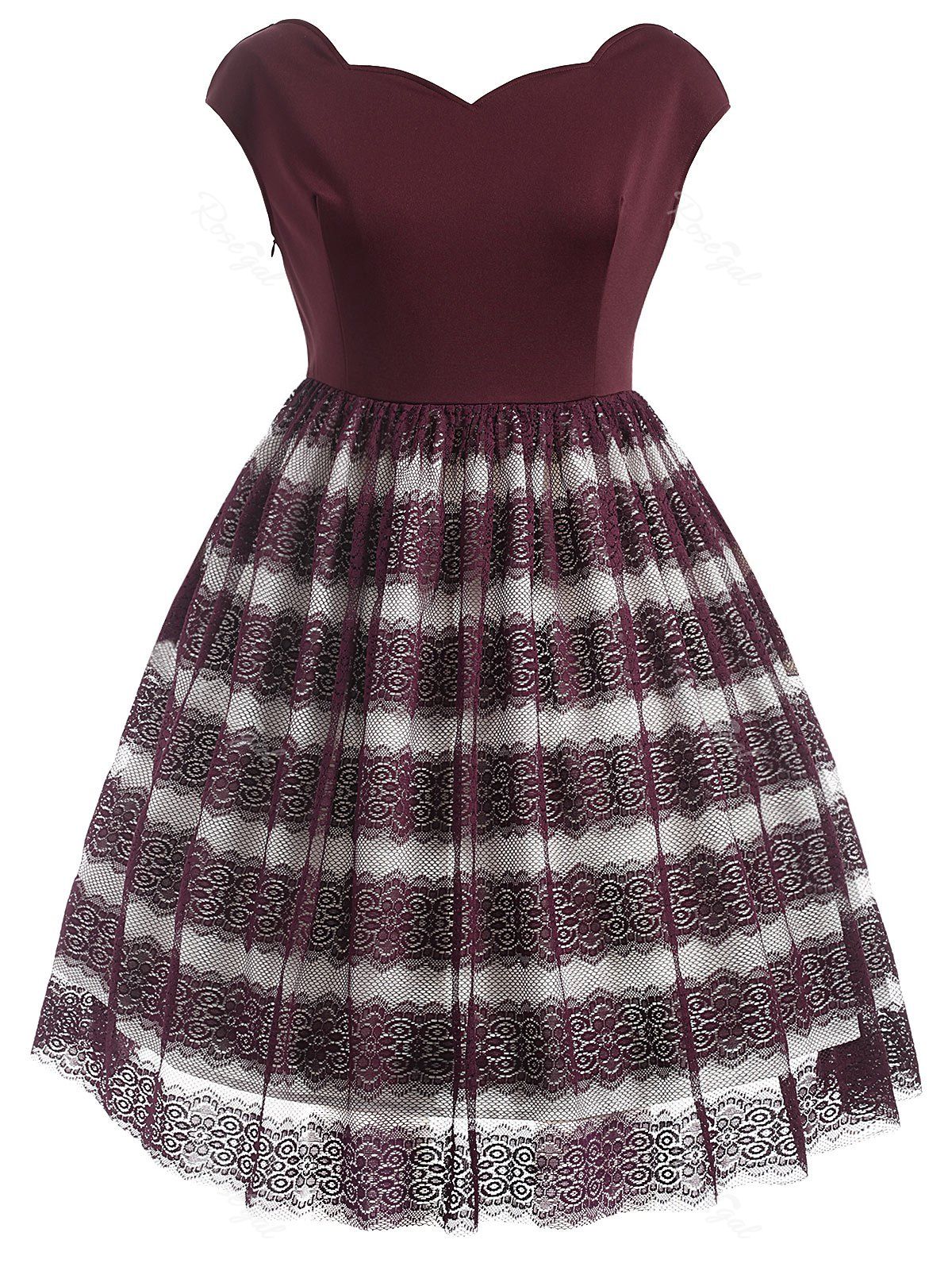 

Plus Size Knee Length Lace Dress, Chestnut red