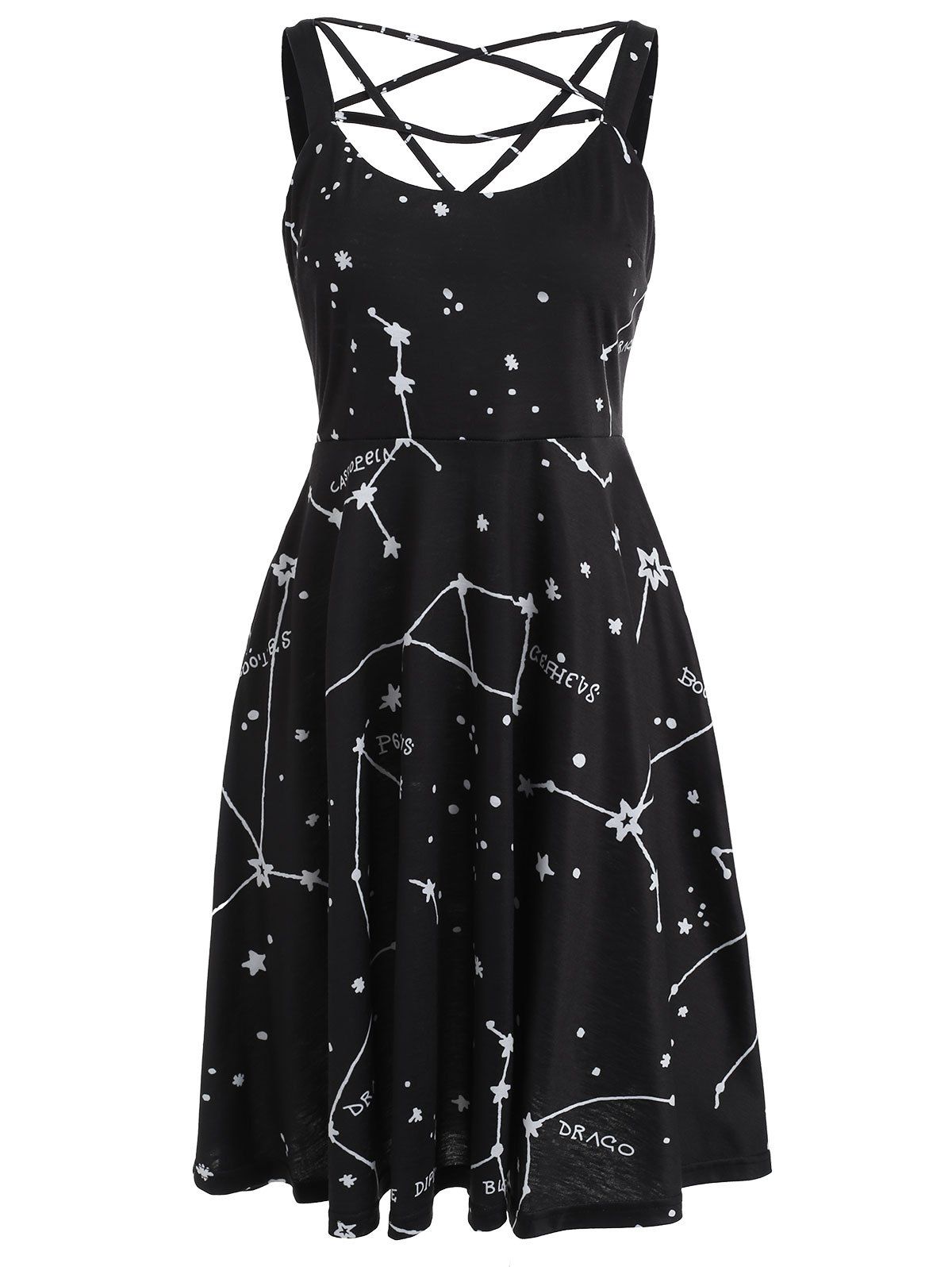Online Constellation Print Sleeveless Dress  
