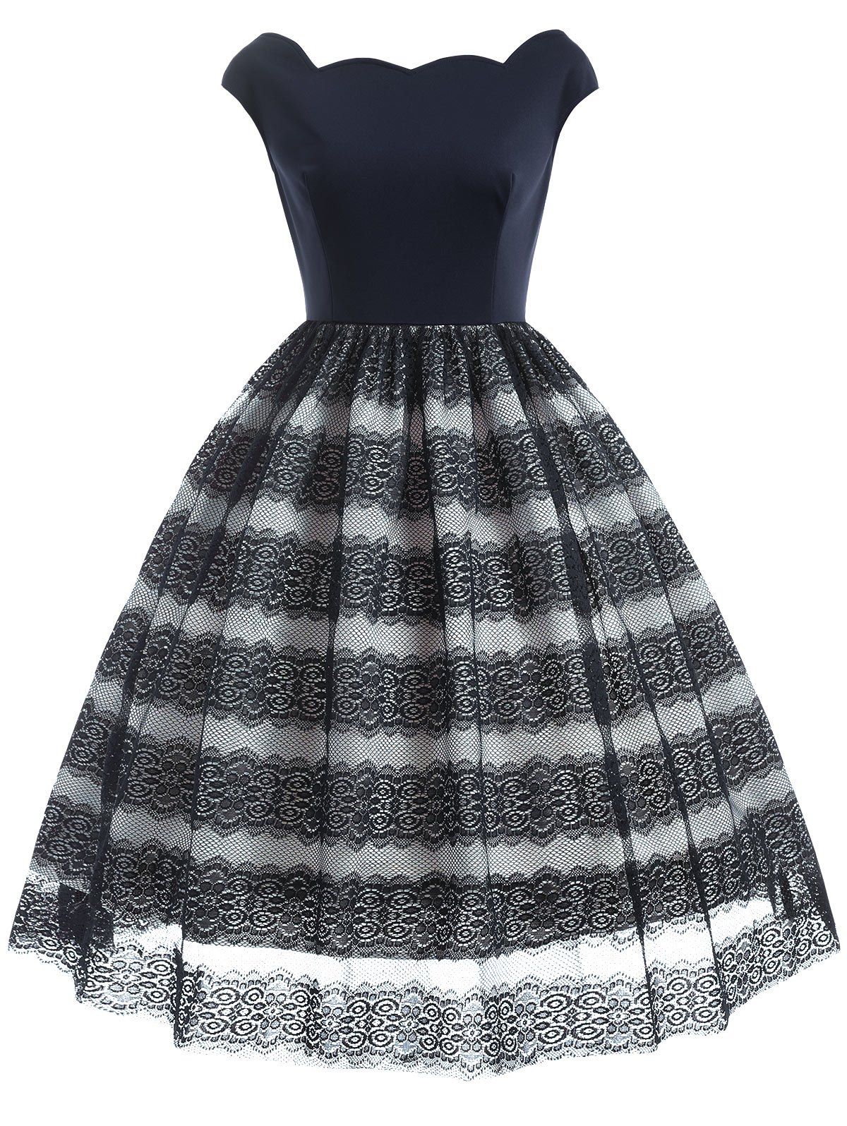 

Lace Panel Cap Sleeve Vintage Dress, Dark slate blue
