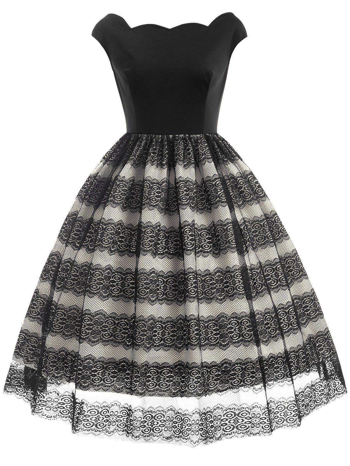 

Lace Panel Cap Sleeve Vintage Dress, Black