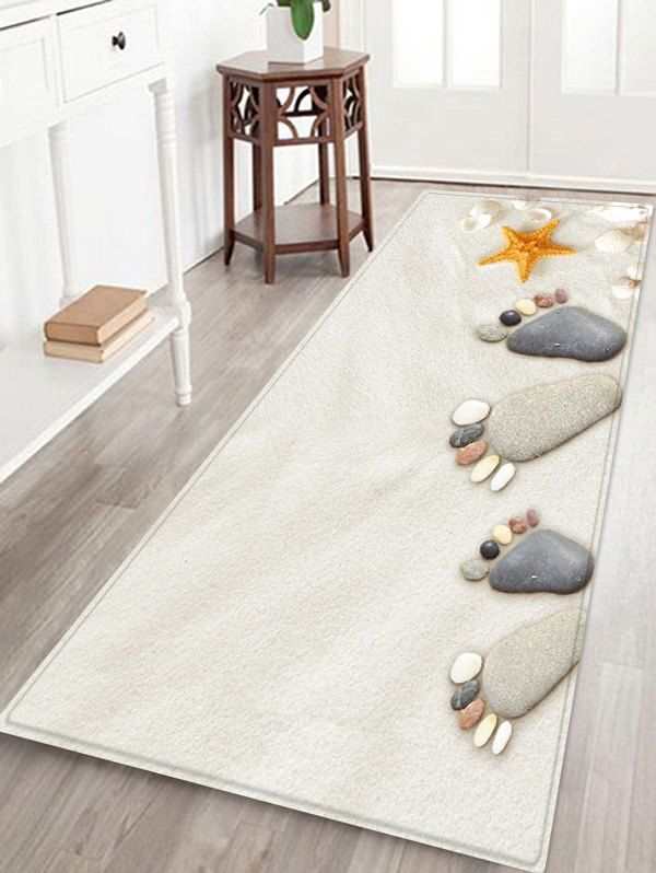 

Beach Stone Footprint Pattern Water Absorption Area Rug, White