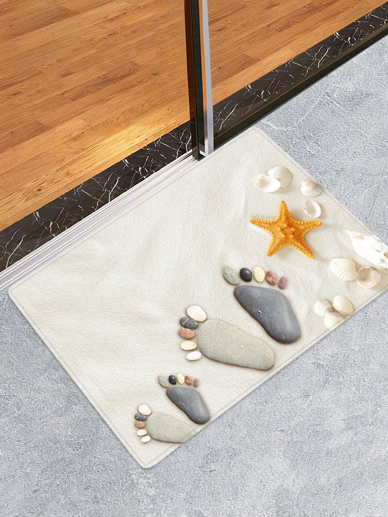

Beach Stone Footprint Pattern Water Absorption Area Rug, White