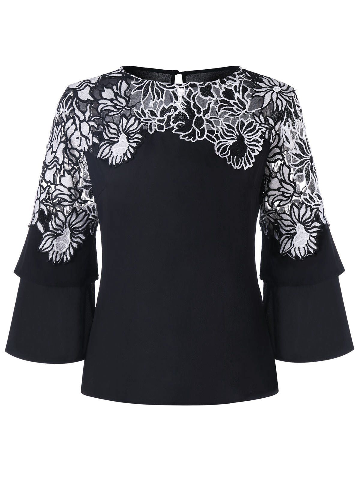 

Embellished Flare Sleeve Blouse, Black