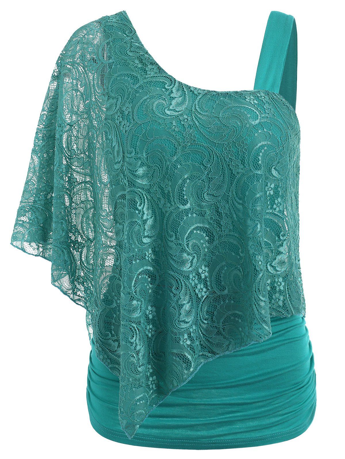 

One Shoulder Lace Overlay T-shirt, Light sea green