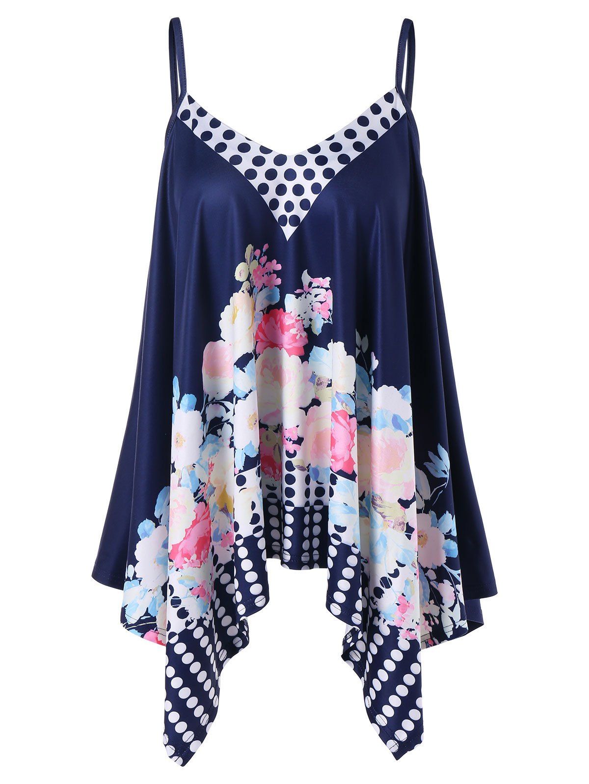 

Asymmetric Hem Flower Print Swing Tank Top, Navy blue