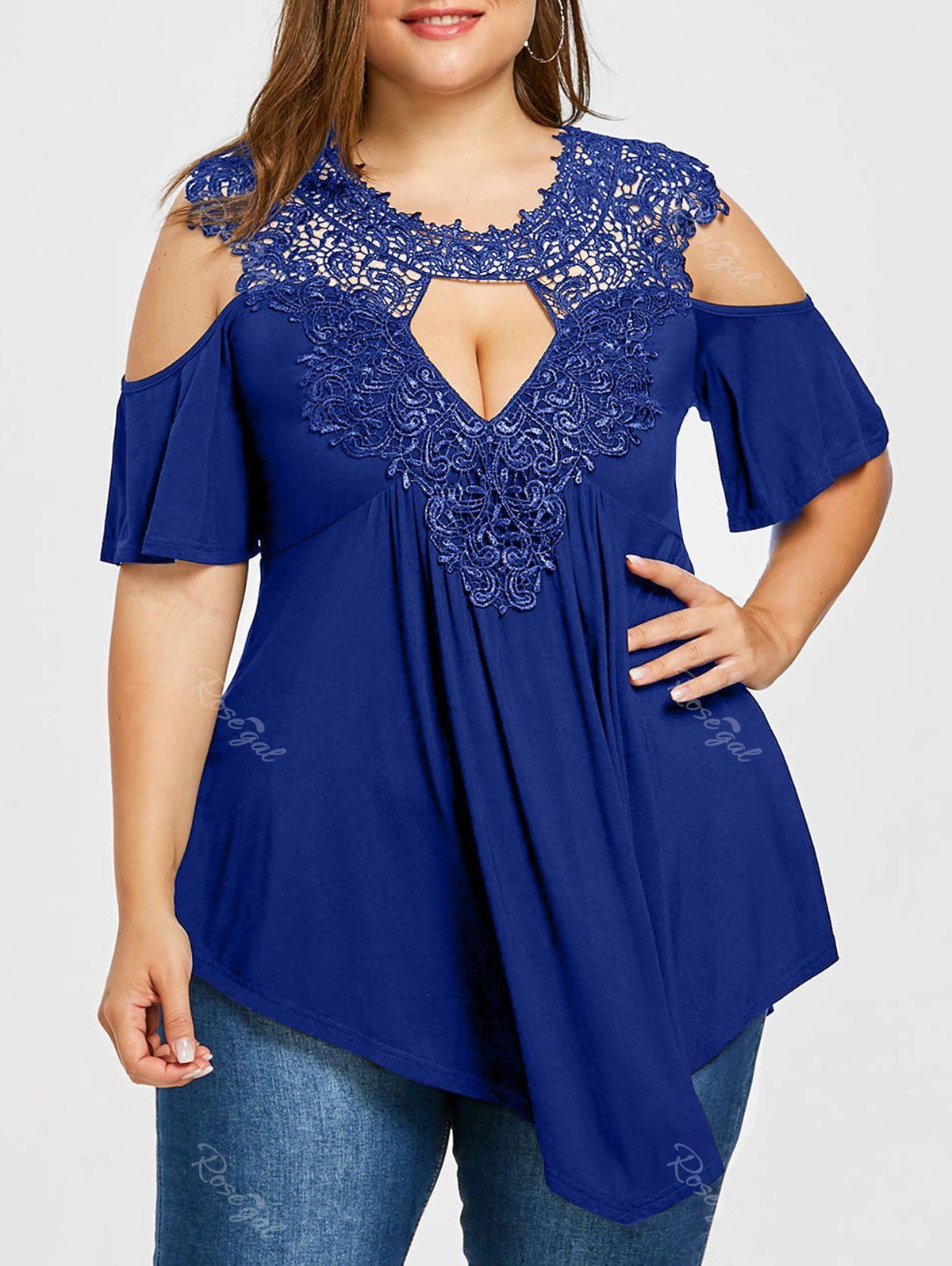 

Plus Size Cold Shoulder T-shirt, Royal blue